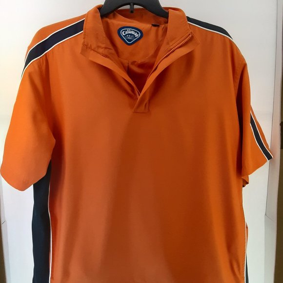 CALLAWAY MEN'S GOLF PULLOVER SHIRT | Size L | 1/4 Zip | Orange w/Black Stripe - Picture 1 of 14